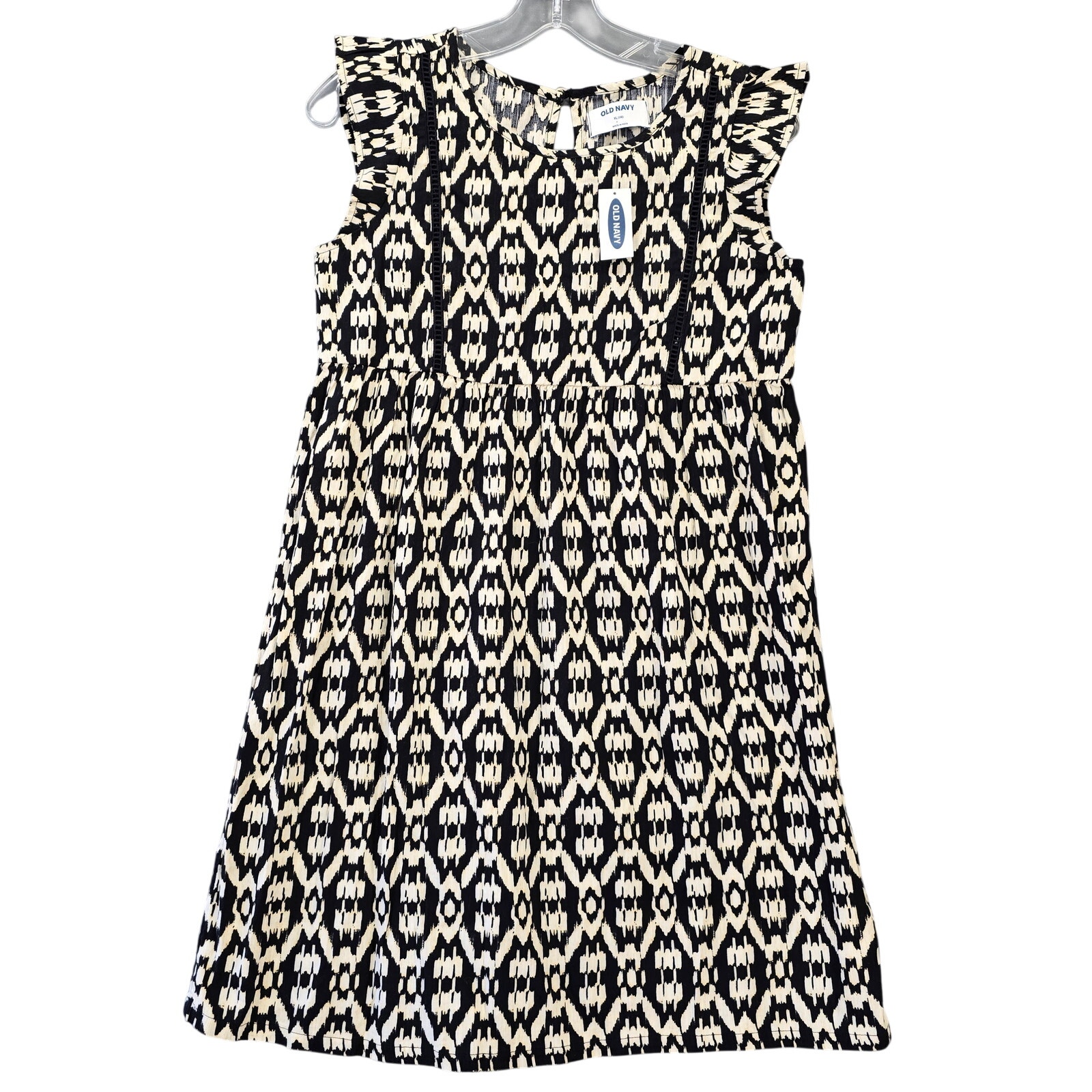Old Navy Mini Dress Black Cream New Sleeveless Shift Scoop Neck Button Womens Xl
